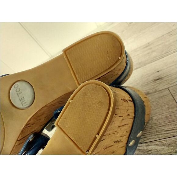 Blue Leather Wedge Sandals Size 6 Strappy 4" Tall Cork Heel Gladiator Fun Fab - Picture 4 of 11
